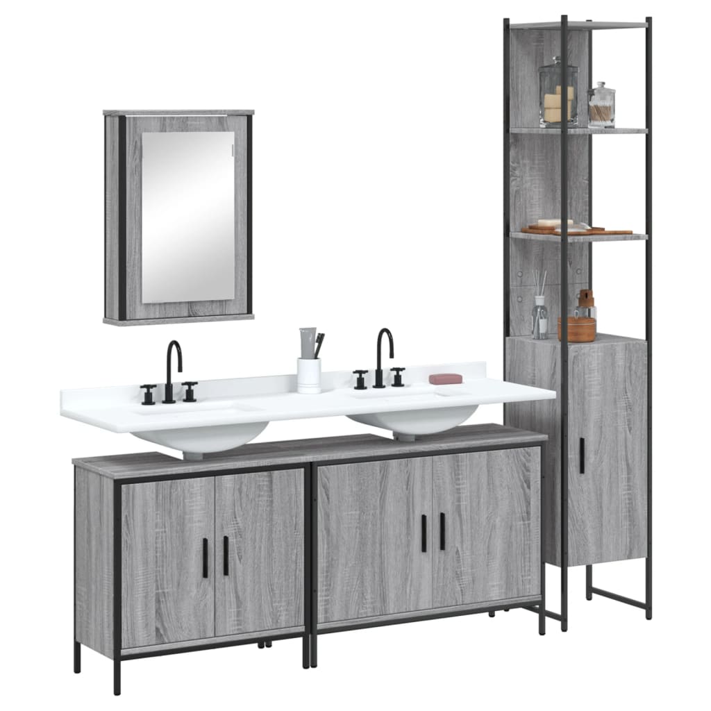 vidaXL 4 Piece Bathroom Furniture Set Grey Sonoma Engineered Wood 1