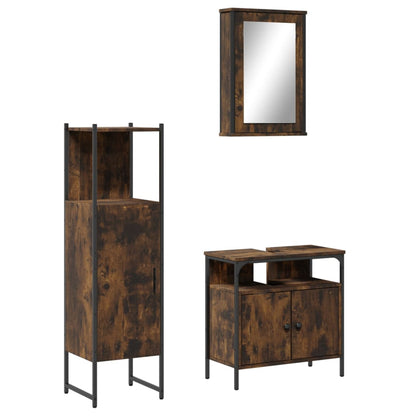 3 Piece Bathroom Furniture Set Engineered Wood Smoked oak