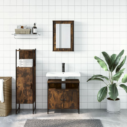 3 Piece Bathroom Furniture Set Engineered Wood Smoked oak