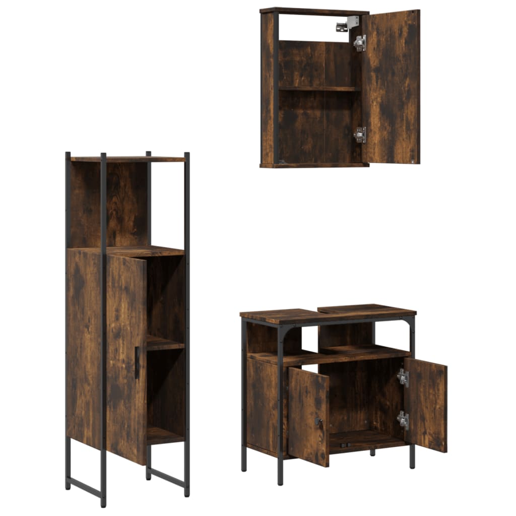 3 Piece Bathroom Furniture Set Engineered Wood Smoked oak