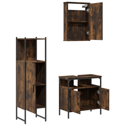 3 Piece Bathroom Furniture Set Engineered Wood Smoked oak