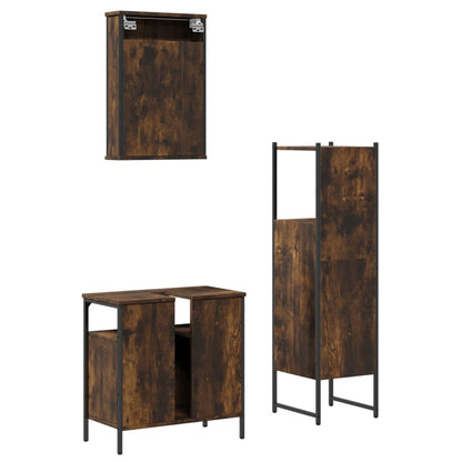 3 Piece Bathroom Furniture Set Engineered Wood Smoked oak