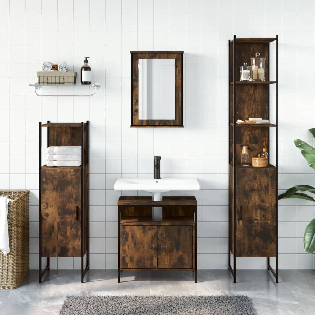 vidaXL 4 Piece Bathroom Furniture Set Smoked Oak Engineered Wood 3