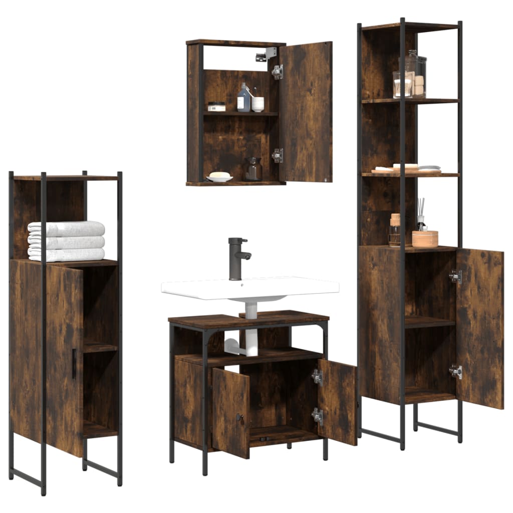 vidaXL 4 Piece Bathroom Furniture Set Smoked Oak Engineered Wood 4