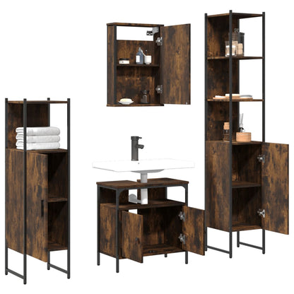 vidaXL 4 Piece Bathroom Furniture Set Smoked Oak Engineered Wood 4