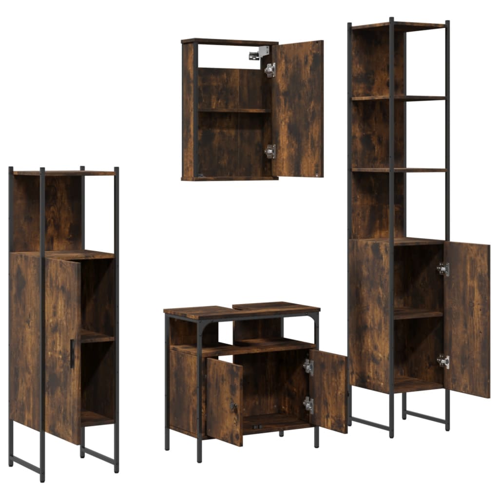 vidaXL 4 Piece Bathroom Furniture Set Smoked Oak Engineered Wood 6