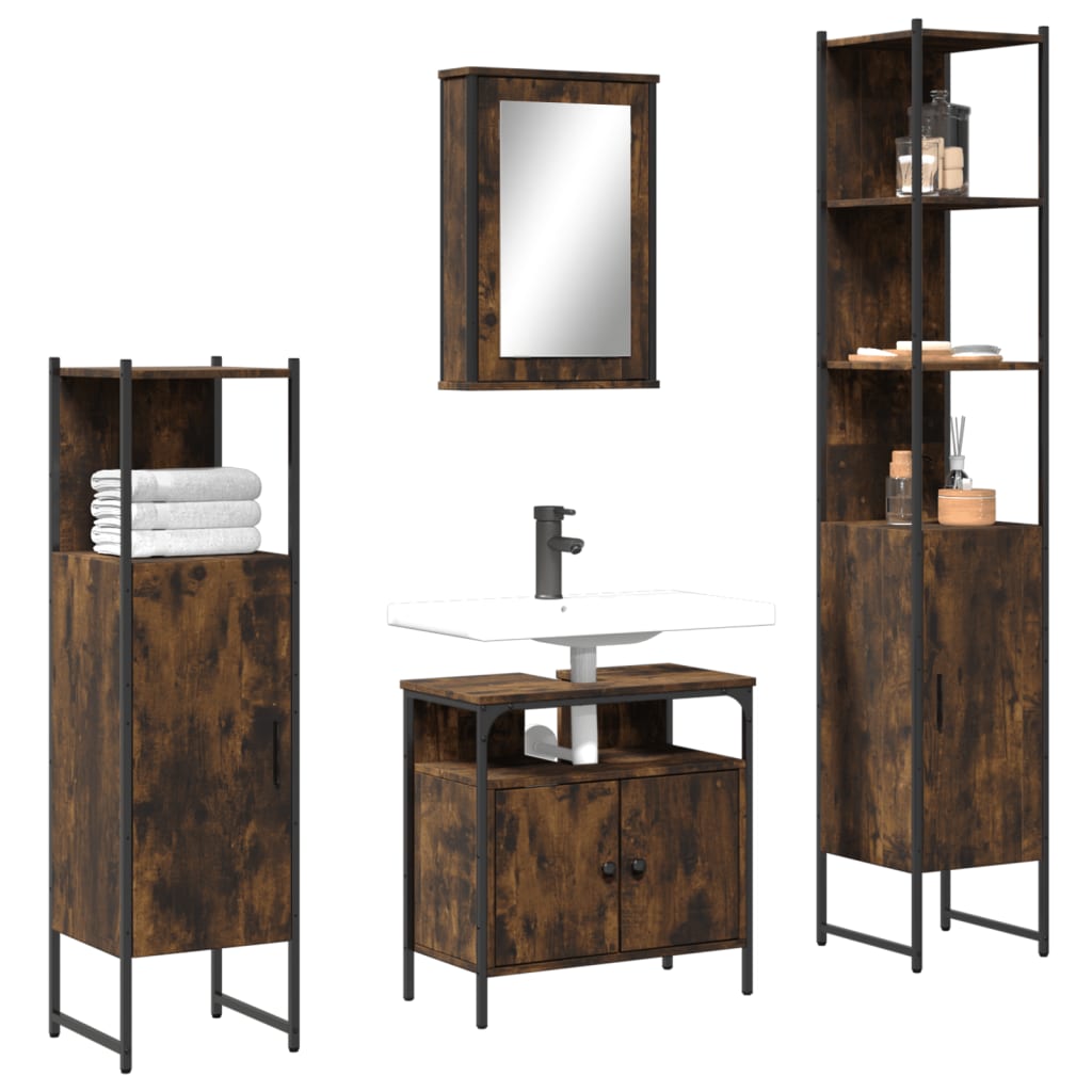 vidaXL 4 Piece Bathroom Furniture Set Smoked Oak Engineered Wood 1
