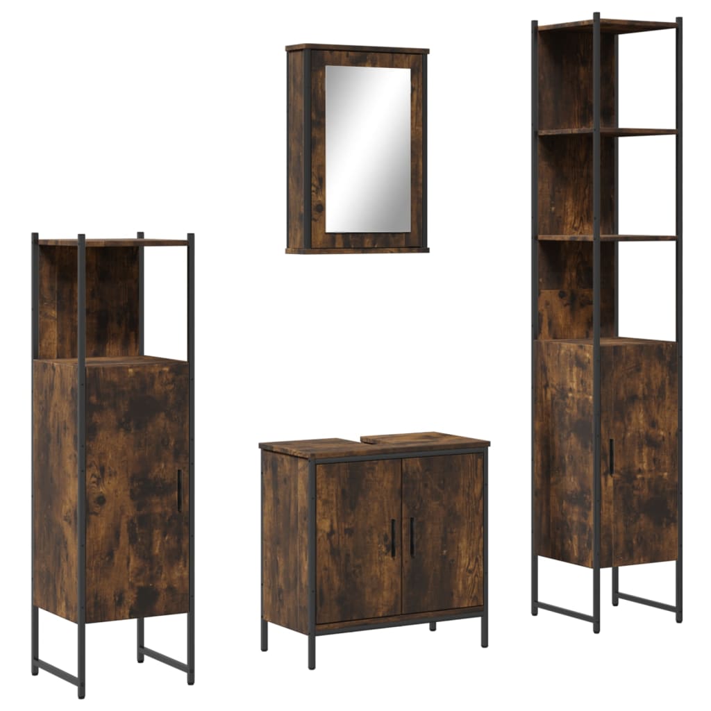 vidaXL 4 Piece Bathroom Furniture Set Smoked Oak Engineered Wood 2
