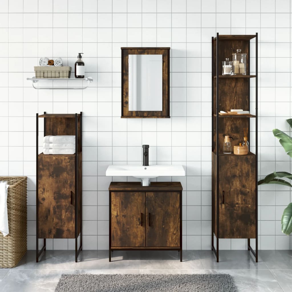 vidaXL 4 Piece Bathroom Furniture Set Smoked Oak Engineered Wood 3