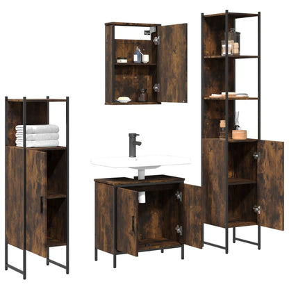 vidaXL 4 Piece Bathroom Furniture Set Smoked Oak Engineered Wood 4