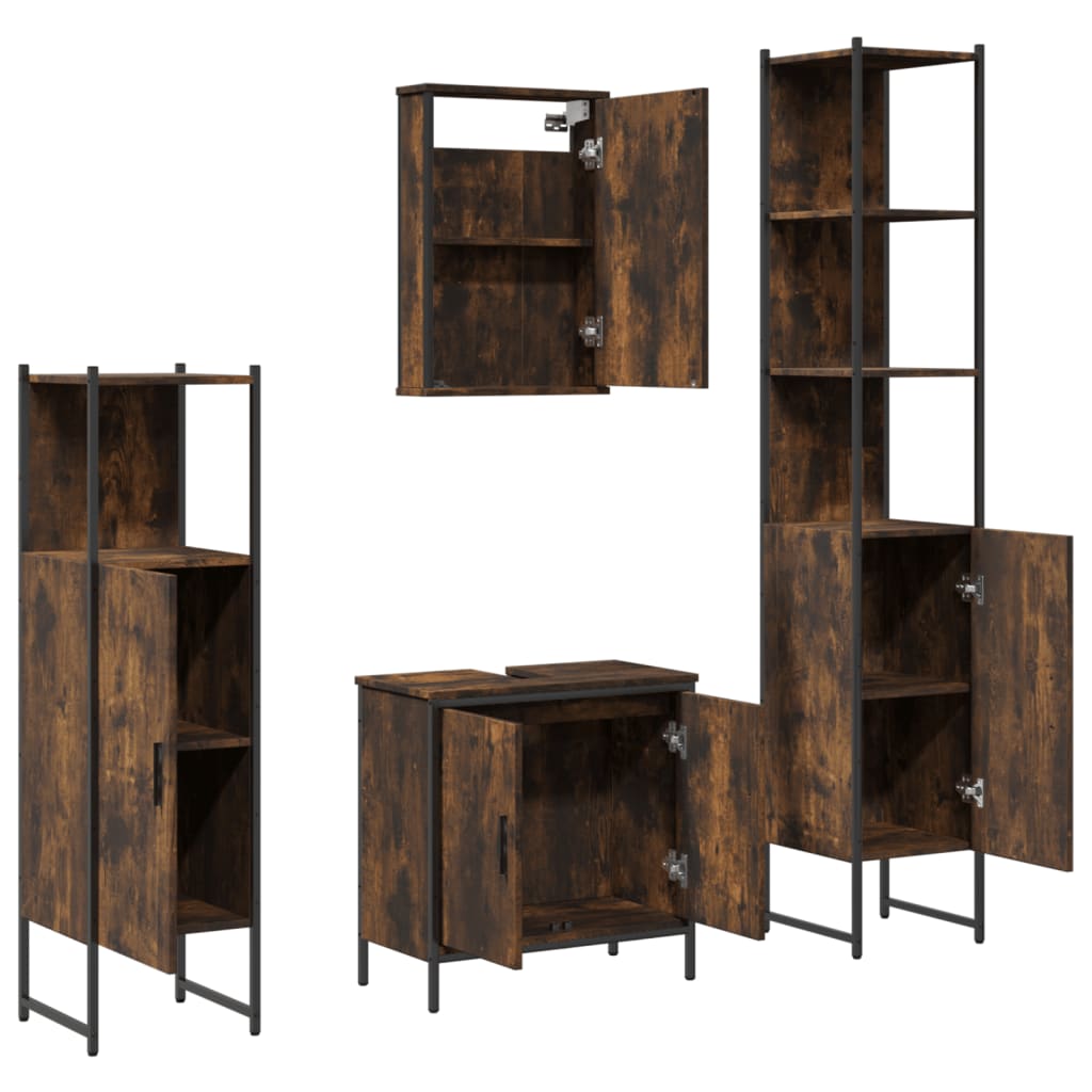 vidaXL 4 Piece Bathroom Furniture Set Smoked Oak Engineered Wood 6