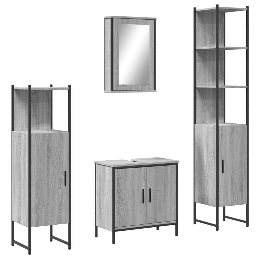 vidaXL 4 Piece Bathroom Furniture Set Grey Sonoma Engineered Wood 2