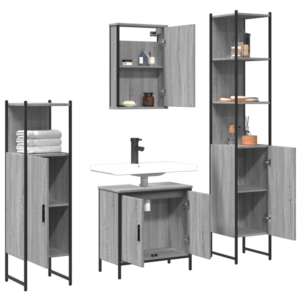 vidaXL 4 Piece Bathroom Furniture Set Grey Sonoma Engineered Wood 4