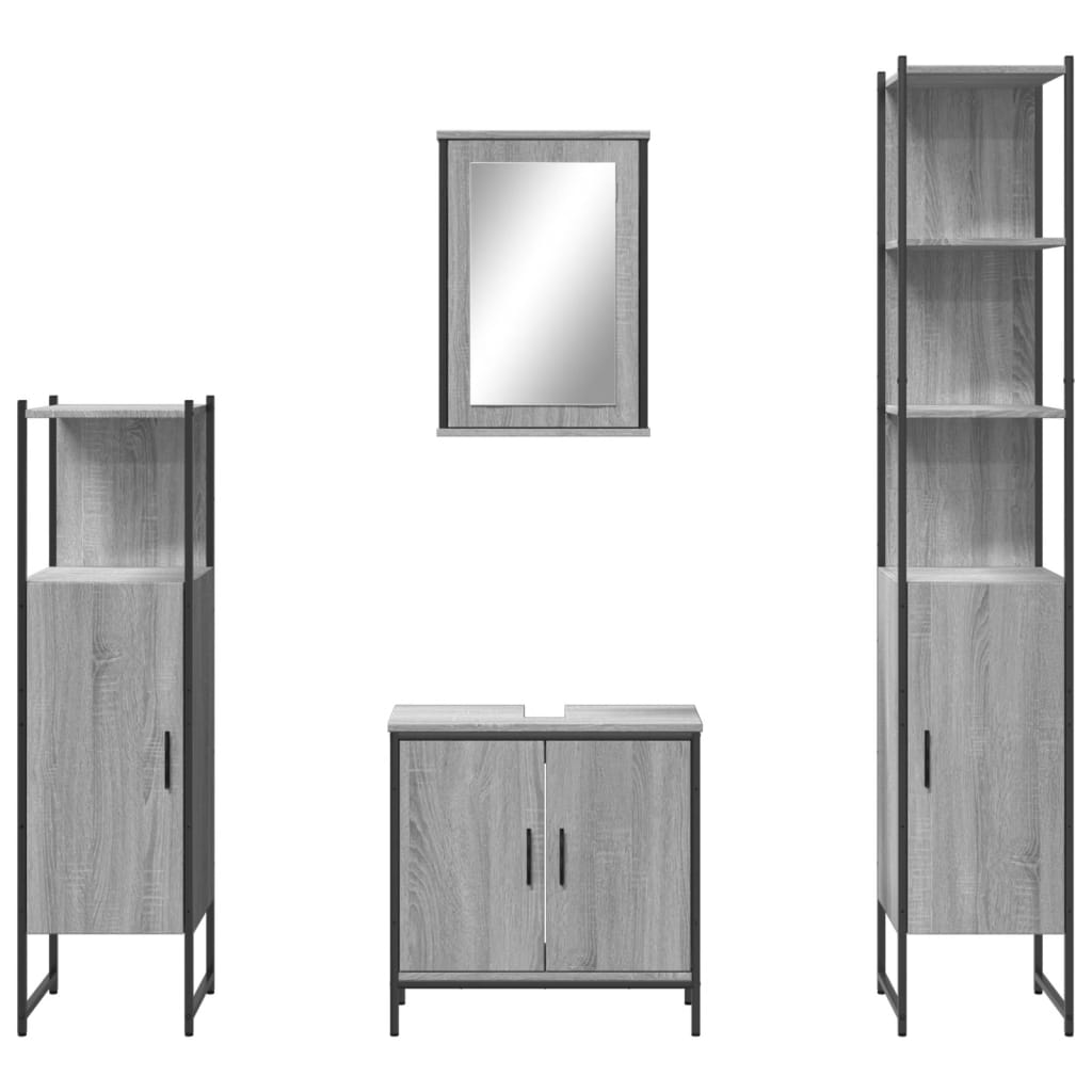 vidaXL 4 Piece Bathroom Furniture Set Grey Sonoma Engineered Wood 5