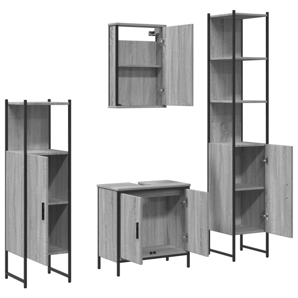 vidaXL 4 Piece Bathroom Furniture Set Grey Sonoma Engineered Wood 6