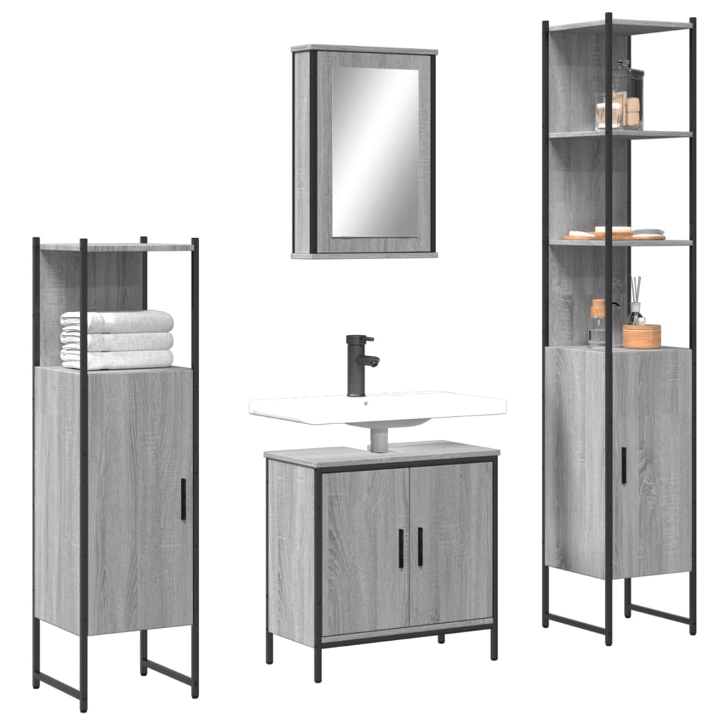 vidaXL 4 Piece Bathroom Furniture Set Grey Sonoma Engineered Wood 1