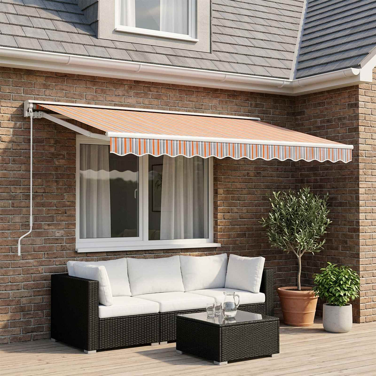 Awning Replacement Fabric 600x300 cm Polyester Drop 3 m Width 6 m Orange and grey