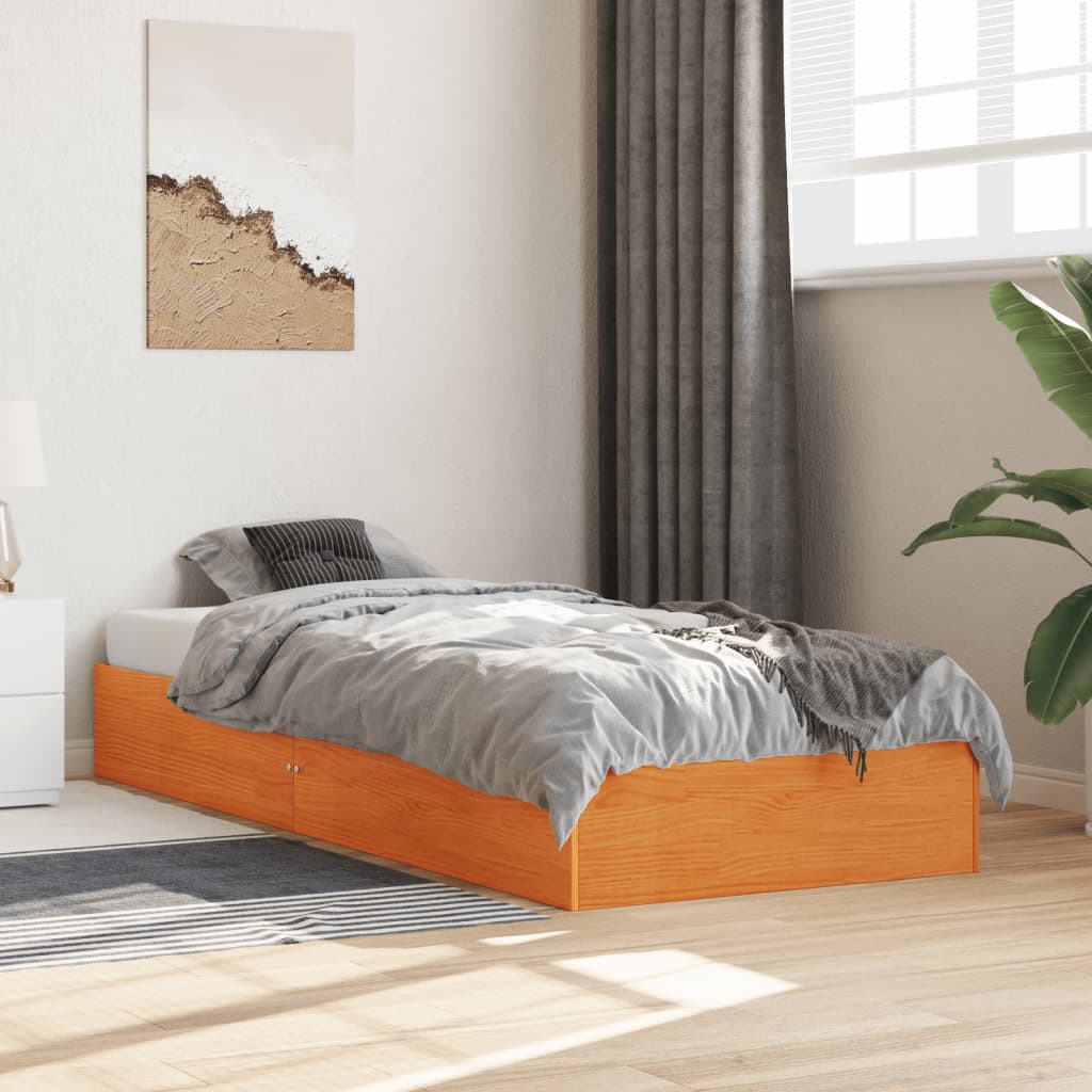 Bed Frame without Mattress Solid Wood Length 190 cm Wax brown 75 cm