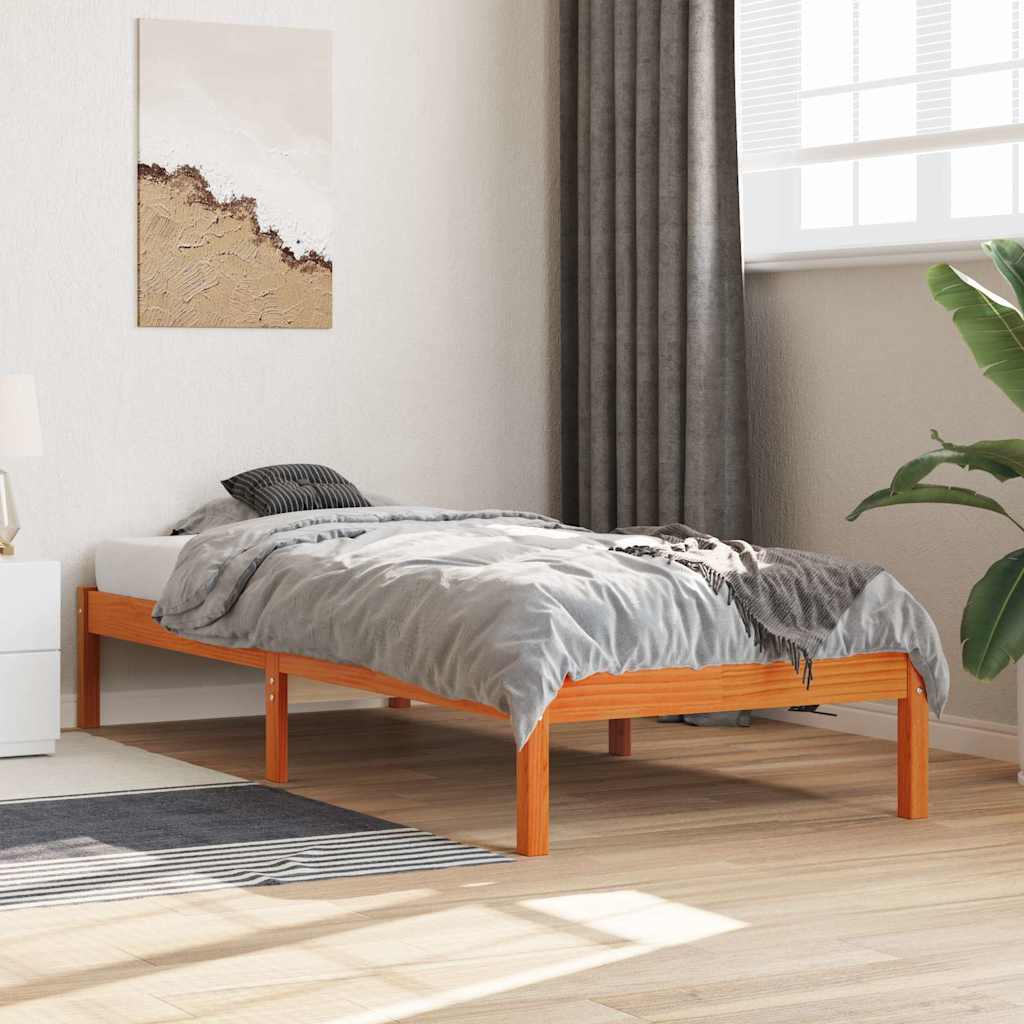 Bed Frame without Mattress Solid Wood Pine Length 200 cm Wax Brown 100 cm