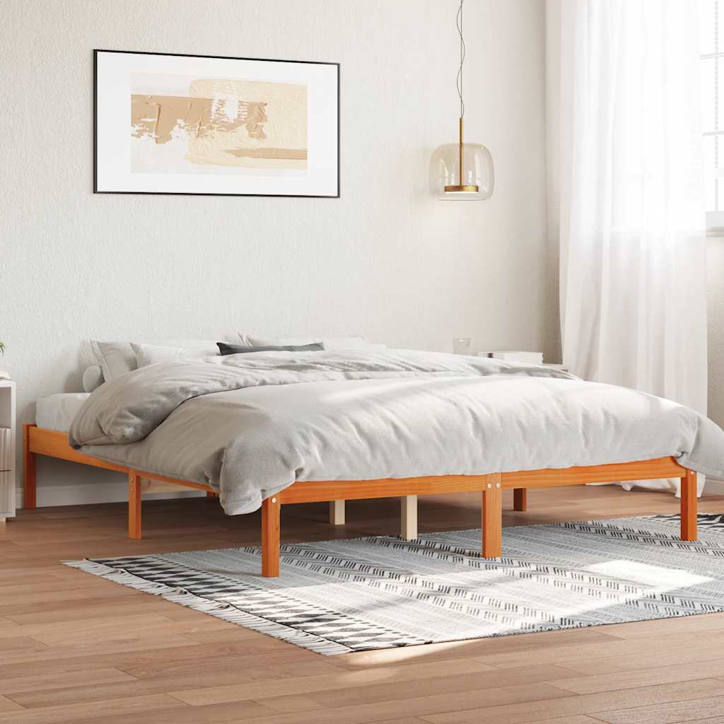Bed Frame without Mattress Solid Wood Pine Length 200 cm Wax Brown 150 cm