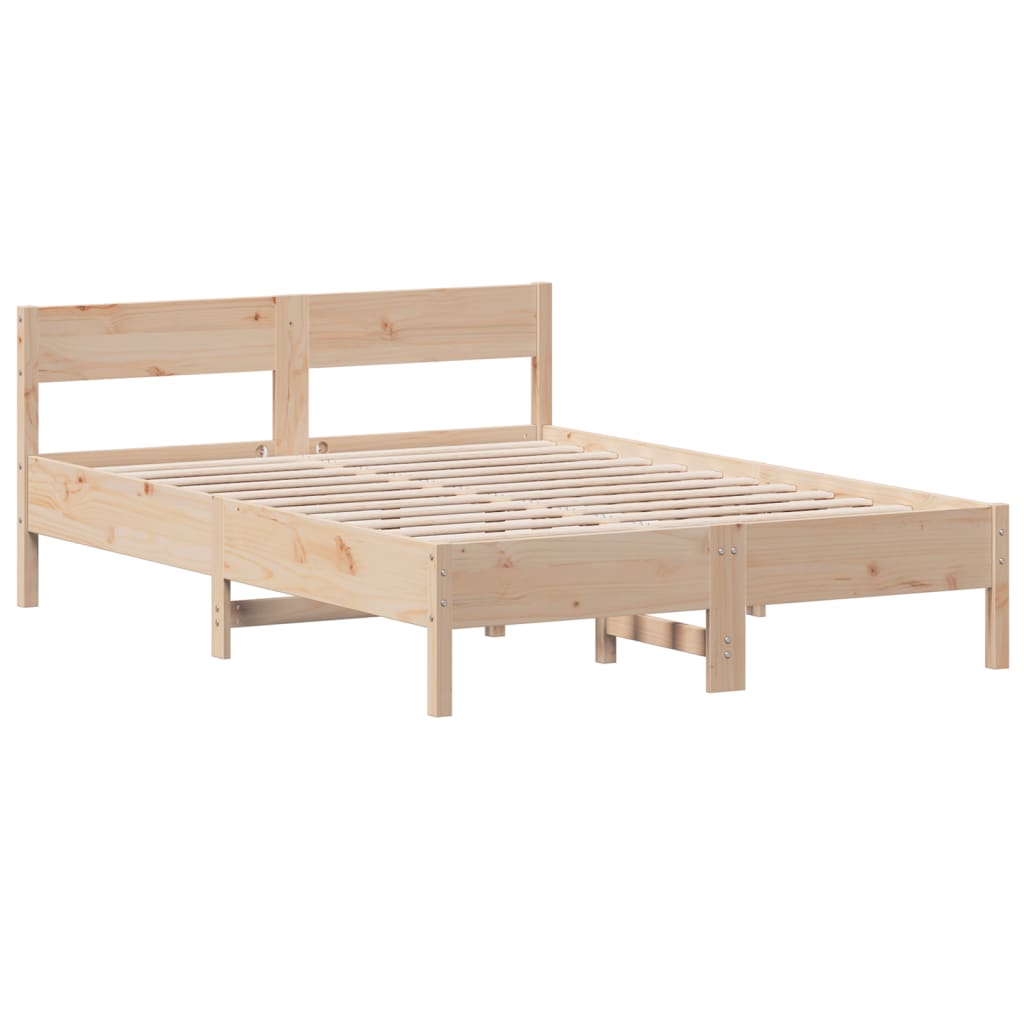 Bed Frame without Mattress Solid Wood Pine Length 200 cm Natural 140 cm