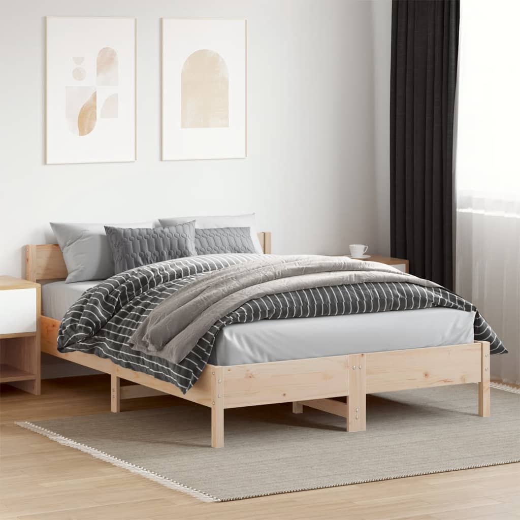 Bed Frame without Mattress Solid Wood Pine Length 200 cm Natural 140 cm