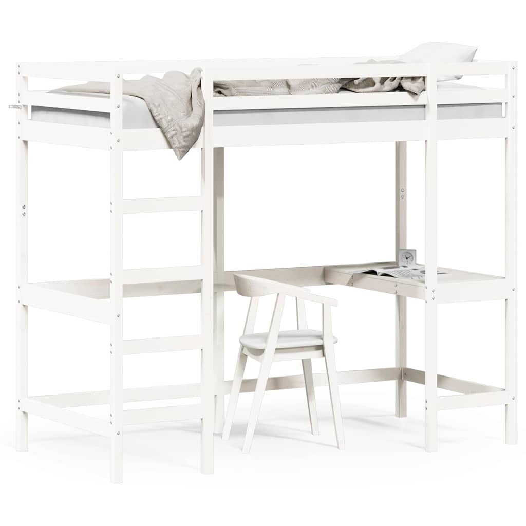 vidaXL Loft Bed without Mattress White 90x200 cm Solid Wood Pine 2
