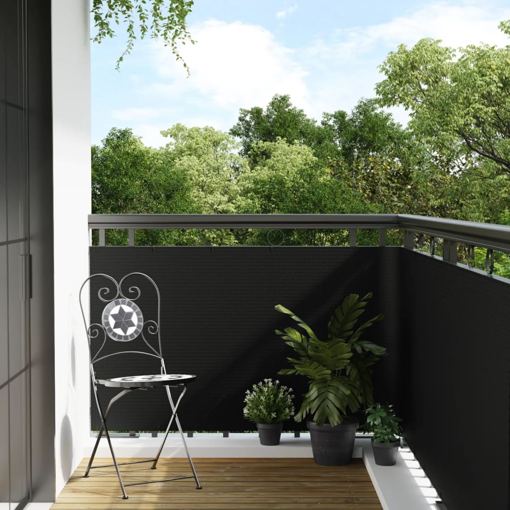 Balcony Screen 400x90 cm Poly Rattan Black