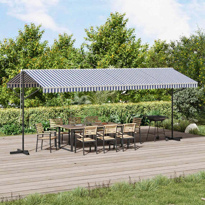 Free Standing Awning Polyester Blue and white 6 x 3 m with anthracite frame