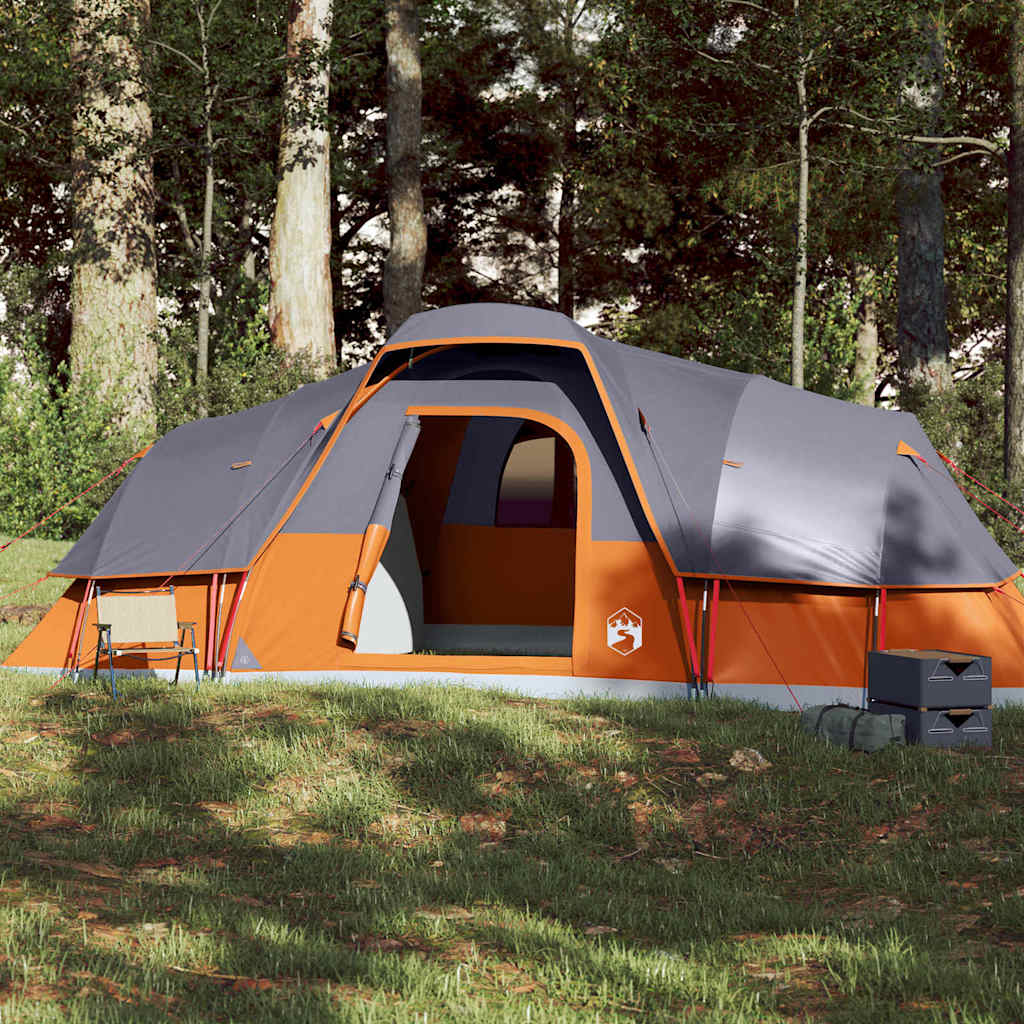 vidaXL Family Tent Dome 11-Person Grey and Orange Waterproof 1