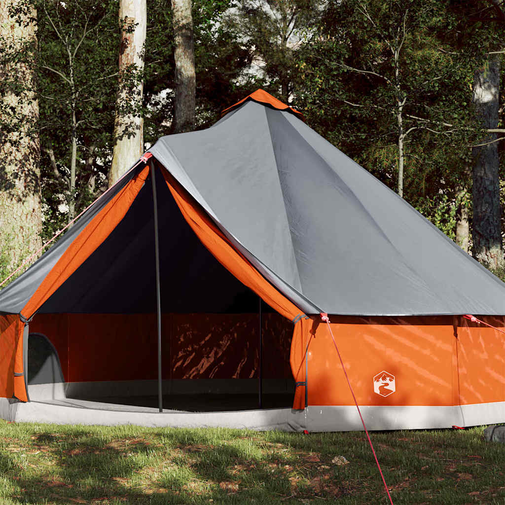 vidaXL Family Tent Tipi 12-Person Grey and Orange Waterproof 1
