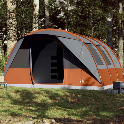 vidaXL Family Tent Tunnel 7-Person Grey and Orange Waterproof 1