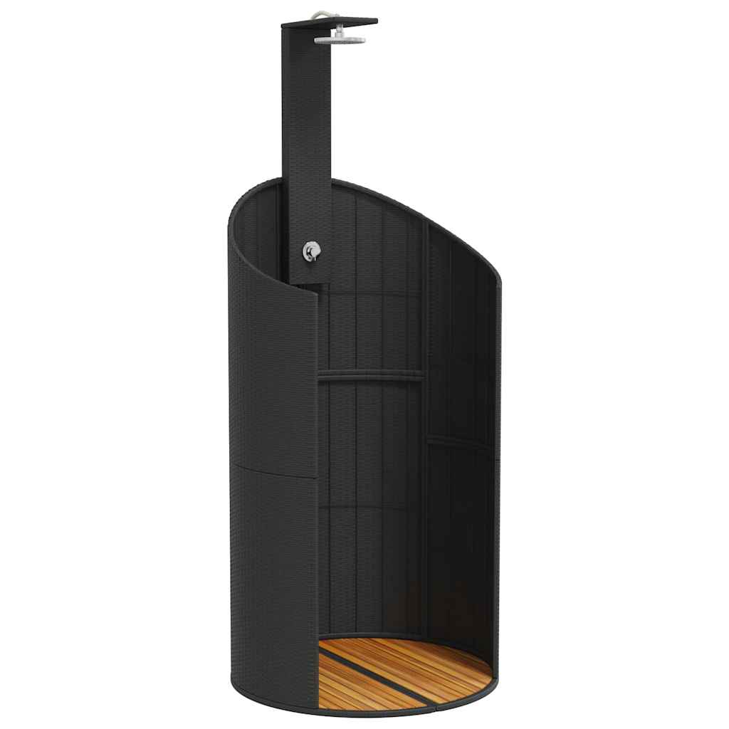 vidaXL Outdoor Shower Black 100x100x241.5 cm Poly Rattan&Acacia Wood 2