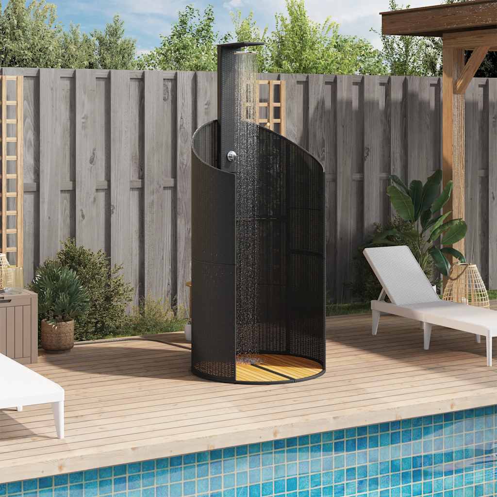 vidaXL Outdoor Shower Black 100x100x241.5 cm Poly Rattan&Acacia Wood 3