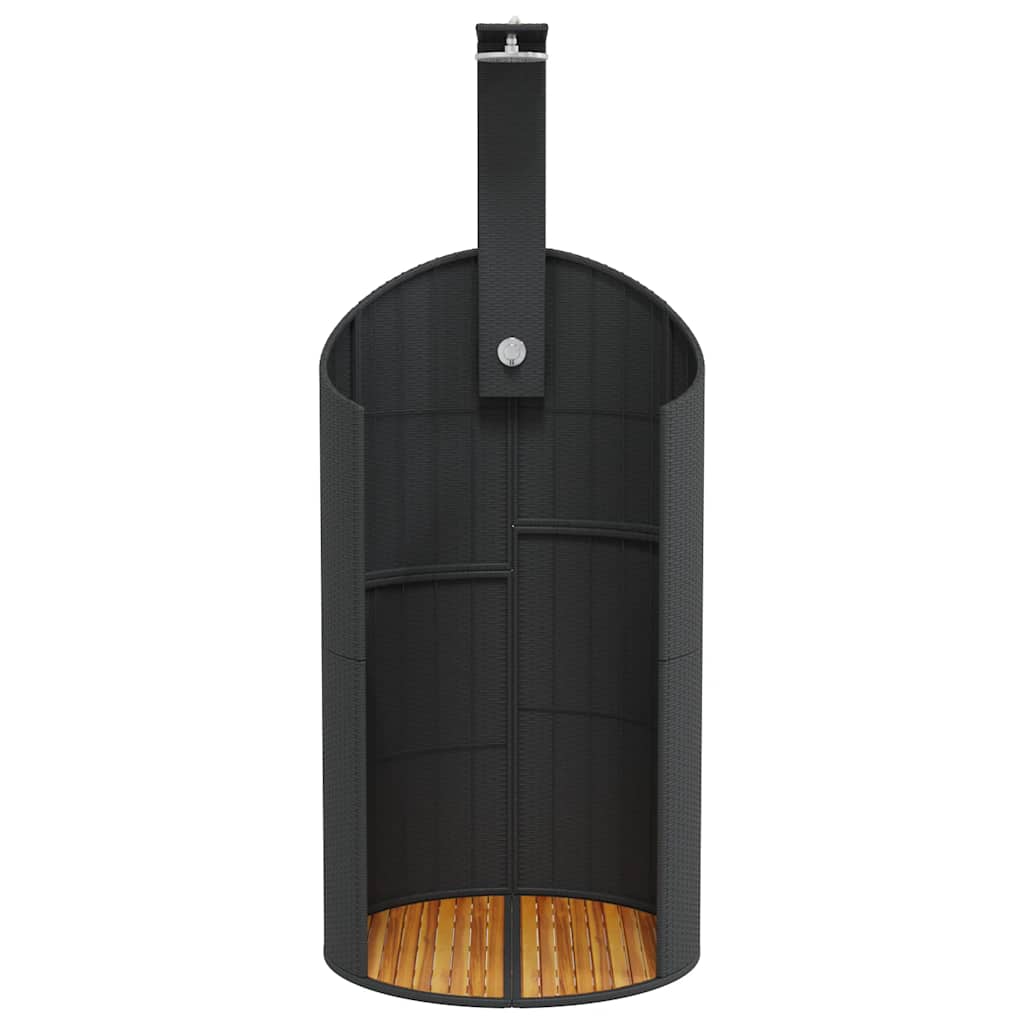 vidaXL Outdoor Shower Black 100x100x241.5 cm Poly Rattan&Acacia Wood 4