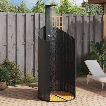 vidaXL Outdoor Shower Black 100x100x241.5 cm Poly Rattan&Acacia Wood 1