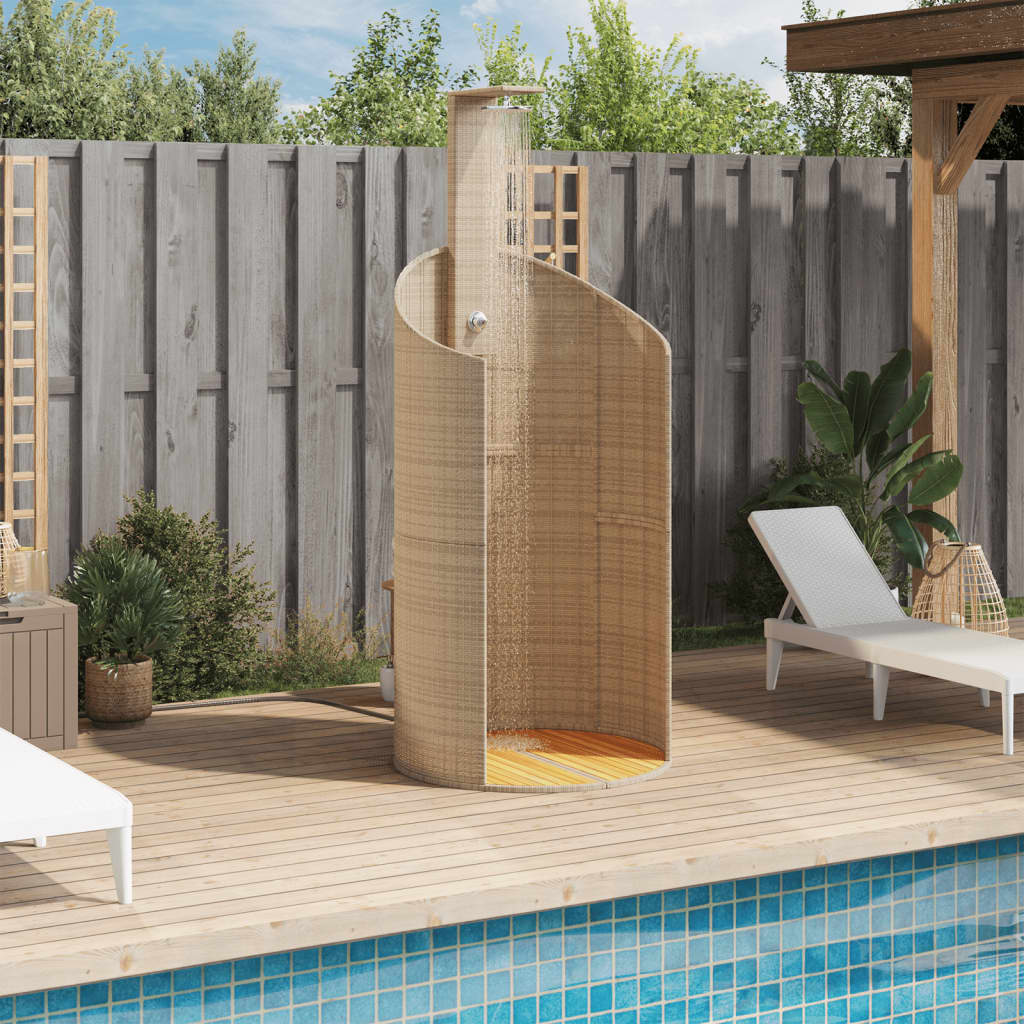vidaXL Outdoor Shower Beige 100x100x241.5 cm Poly Rattan&Acacia Wood 3