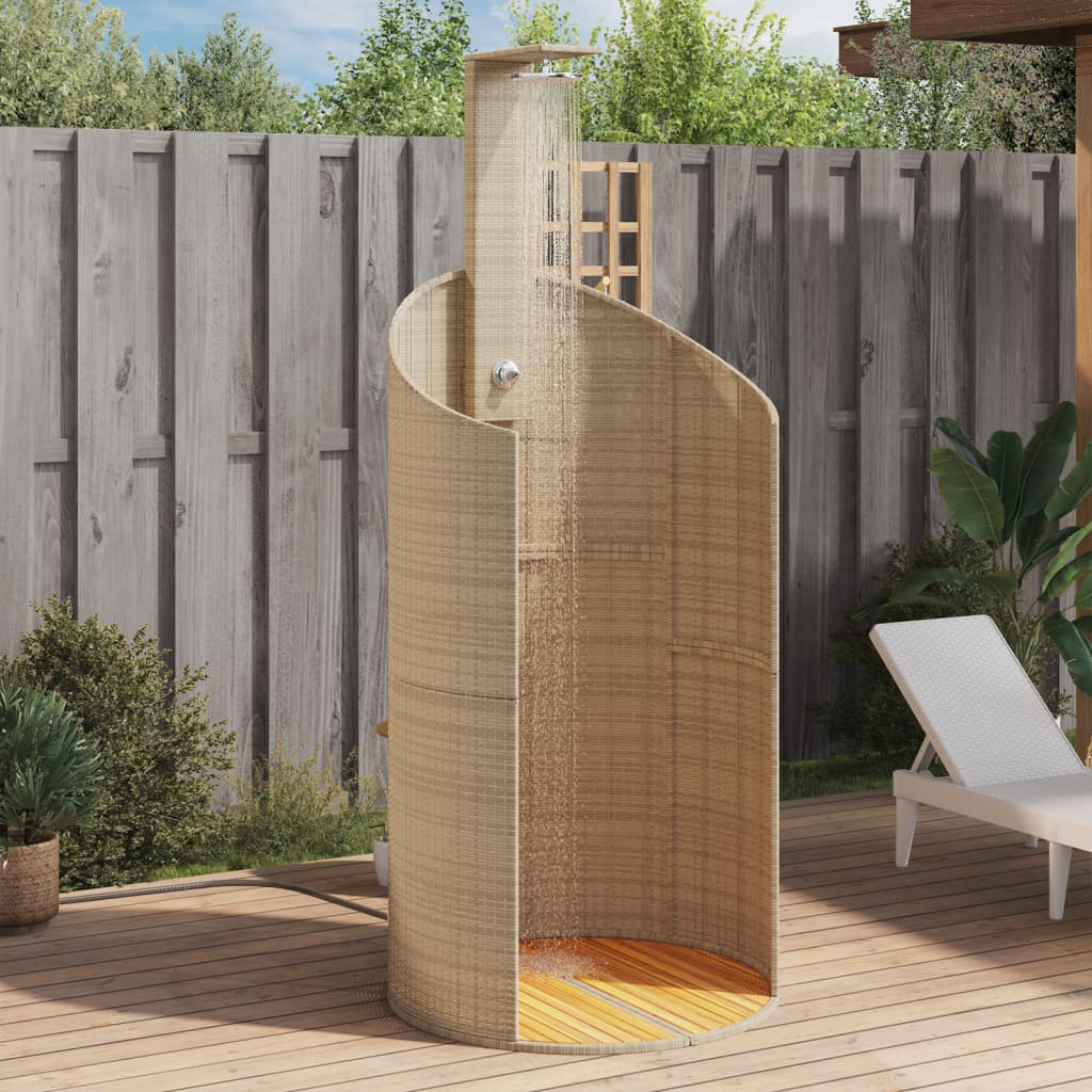 vidaXL Outdoor Shower Beige 100x100x241.5 cm Poly Rattan&Acacia Wood 1