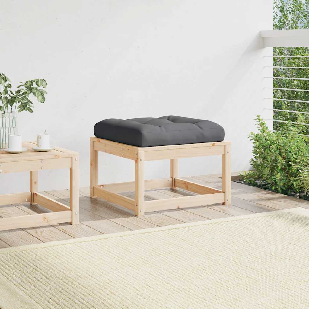 Garden Footstool Solid Wood Pine Natural pine With cushions