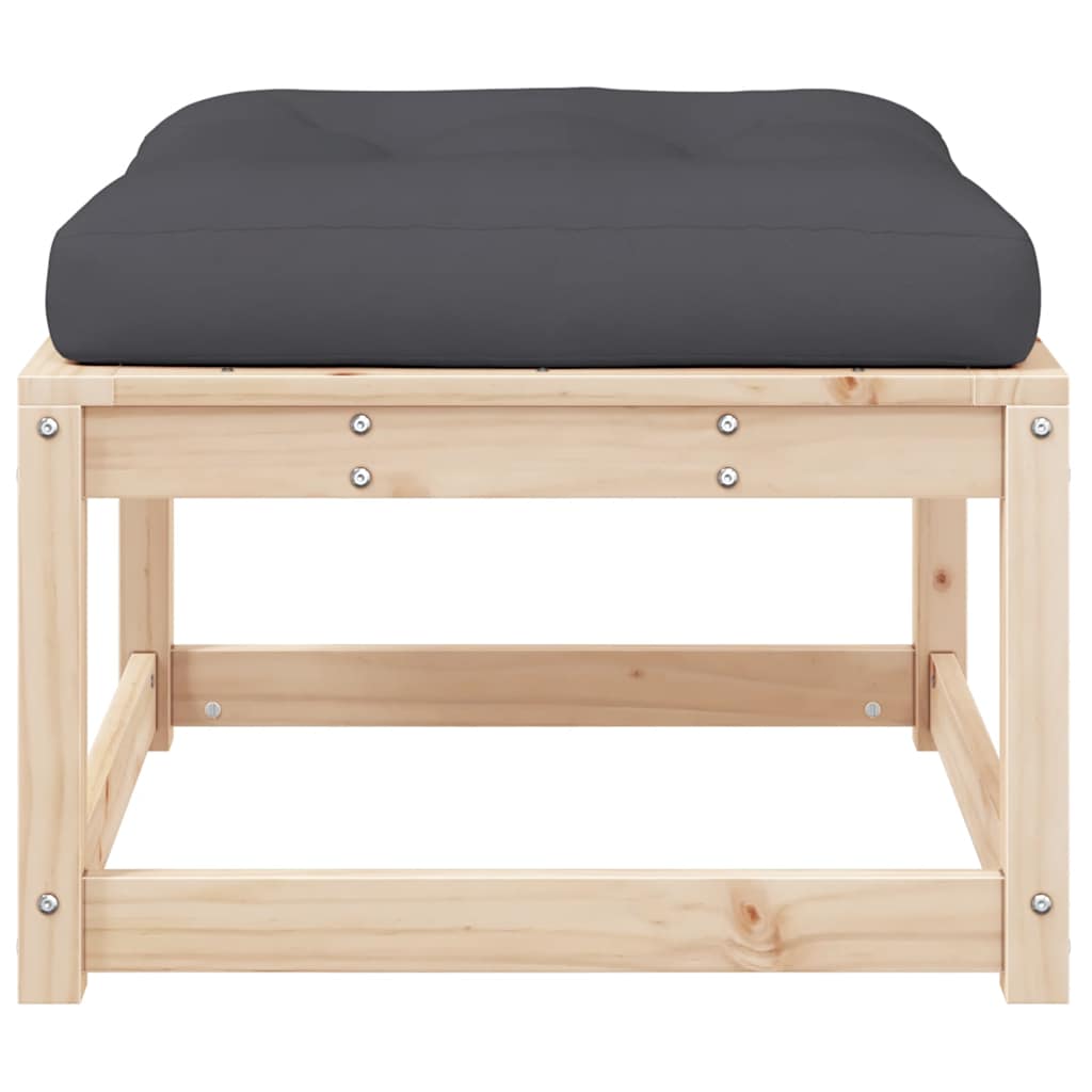 Garden Footstool Solid Wood Pine Natural pine With cushions