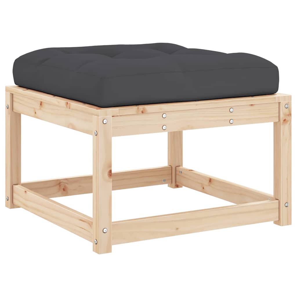 Garden Footstool Solid Wood Pine Natural pine With cushions