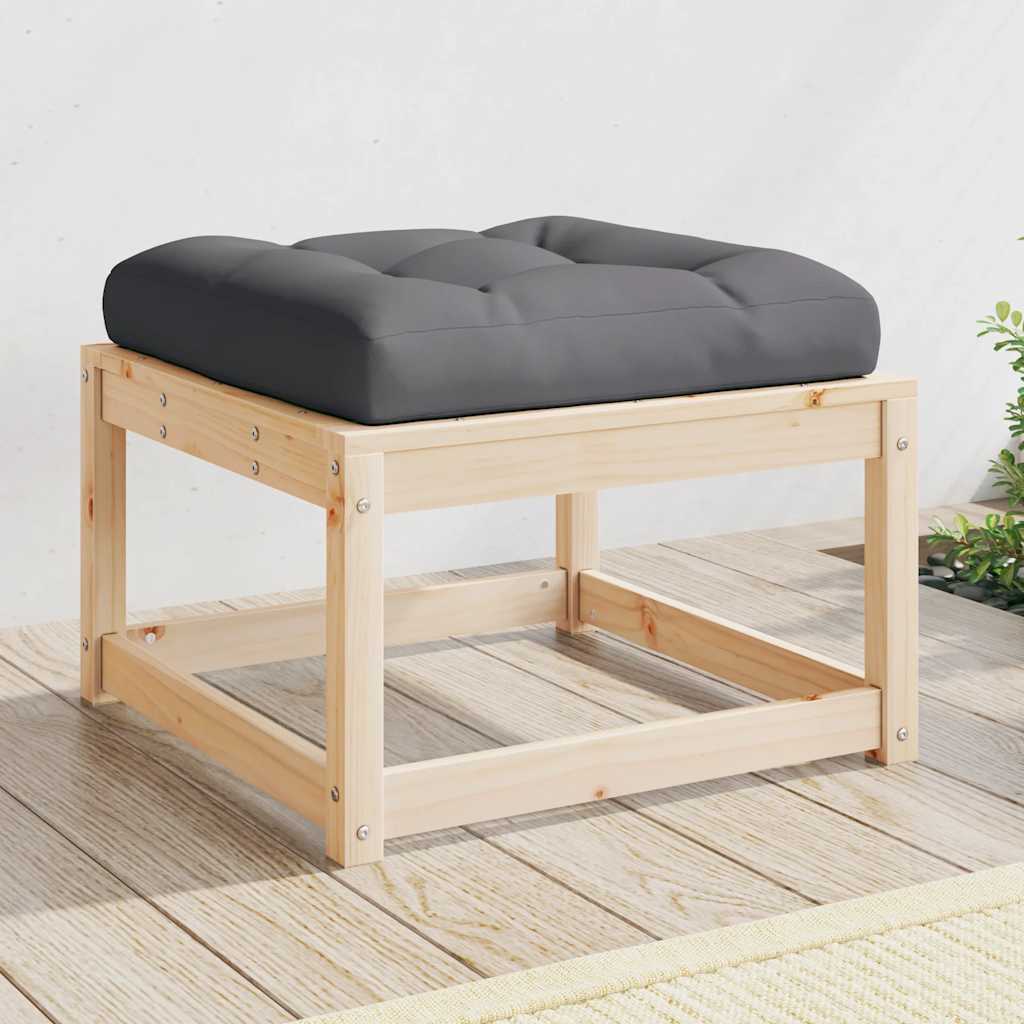 Garden Footstool Solid Wood Pine Natural pine With cushions