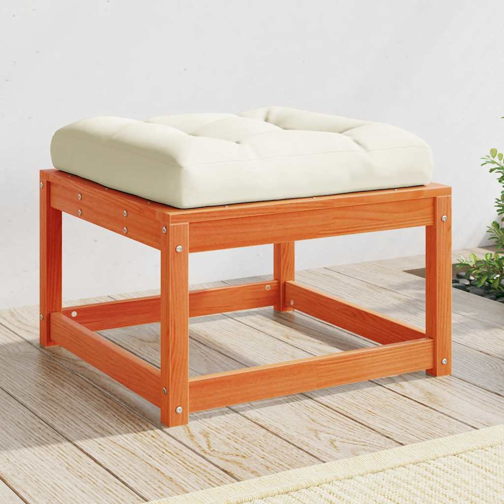 Garden Footstool Solid Wood Pine Wax brown With cushions
