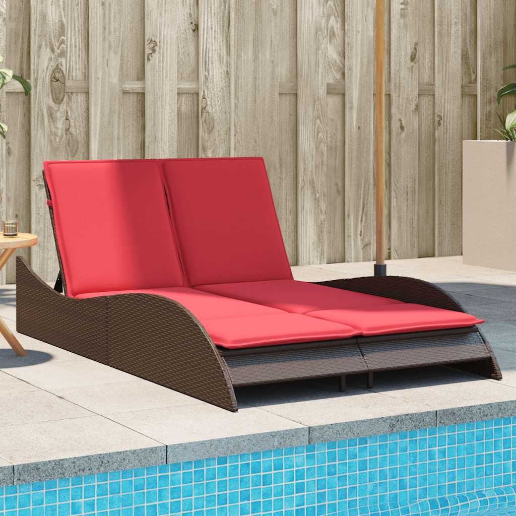 Sun Lounger with Cushions 114x205x73 cm Poly Rattan Brown