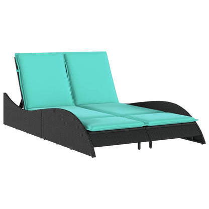 vidaXL Sun Lounger with Cushions Black 114x205x73 cm Poly Rattan 2