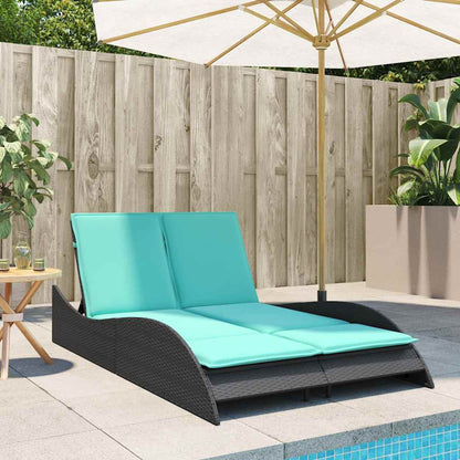 vidaXL Sun Lounger with Cushions Black 114x205x73 cm Poly Rattan 3