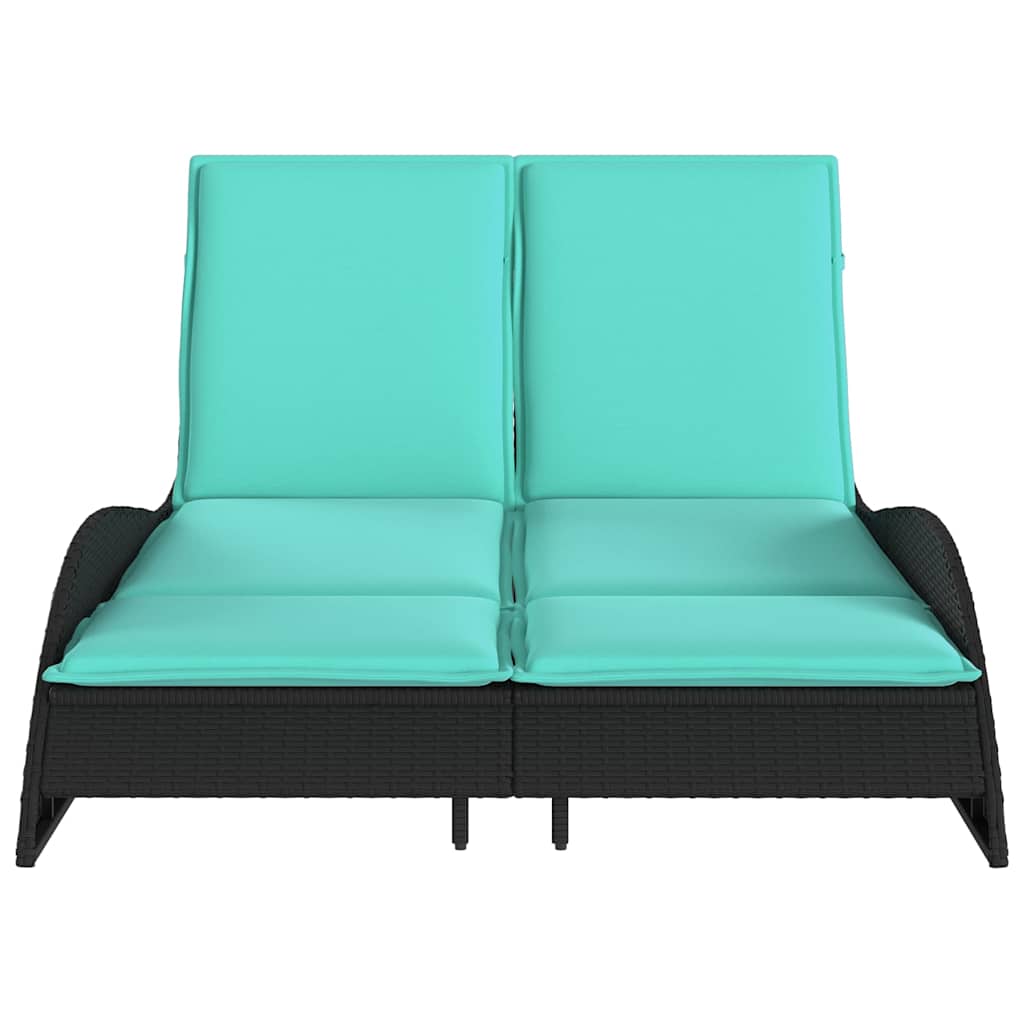 vidaXL Sun Lounger with Cushions Black 114x205x73 cm Poly Rattan 4