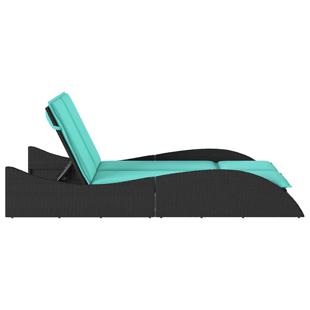 vidaXL Sun Lounger with Cushions Black 114x205x73 cm Poly Rattan 5