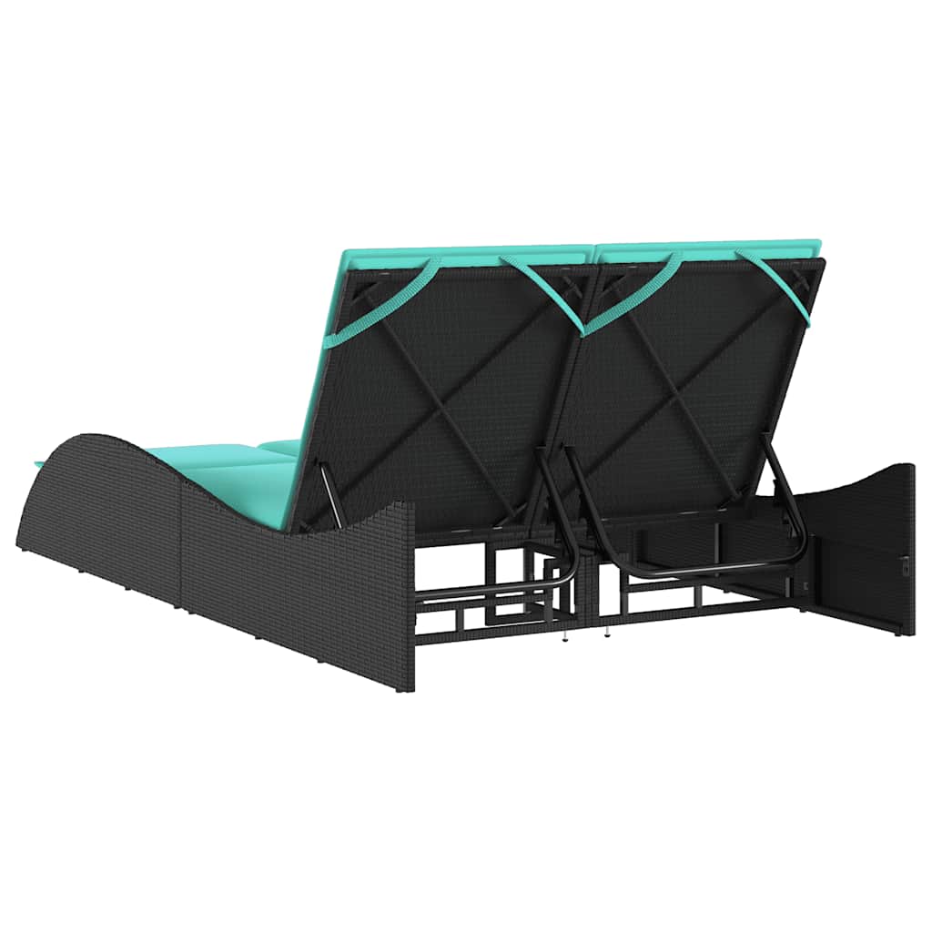 vidaXL Sun Lounger with Cushions Black 114x205x73 cm Poly Rattan 6