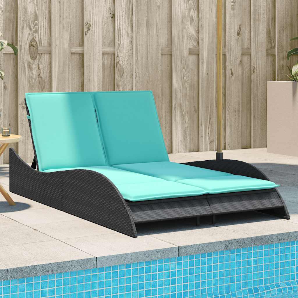 vidaXL Sun Lounger with Cushions Black 114x205x73 cm Poly Rattan 1